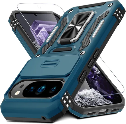 Miniatura 40 de DEERLAMN Funda para Google Pixel 8 con cubierta deslizante para cámara + protector de pantalla (1 paquete), soporte de anillo giratorio grado