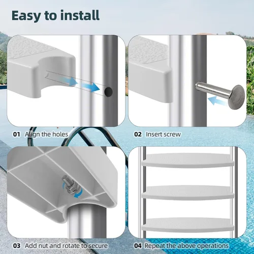 Miniatura 4 de TonGass Escalera universal para piscina de 18 pulgadas (paquete de 3) de repuesto con pernos de acero inoxidable compatible con piscinas enterradas