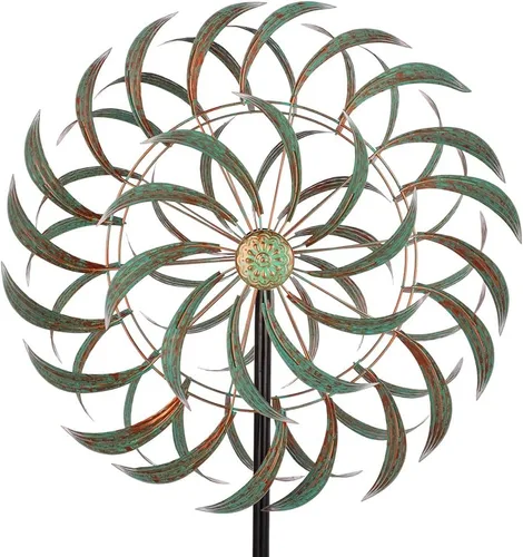 Miniatura 16 de VEWOGARDEN - Molinillo de viento grande de 20" de diámetro, escultura de viento giratoria de metal para exteriores - Arte de jardín, captadores