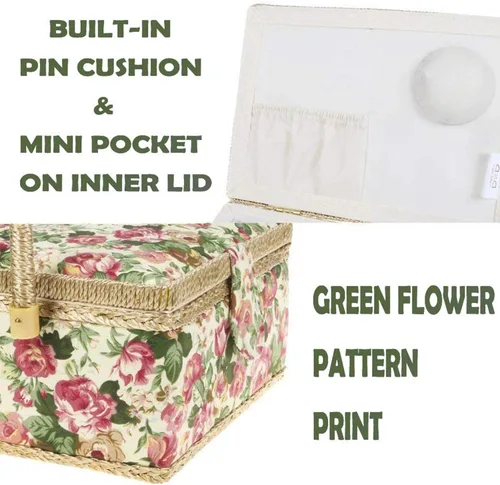 Miniatura 5 de Cesta de costura mediana con accesorios, caja organizadora de costura de madera para suministros de costura y almacenamiento de herramientas