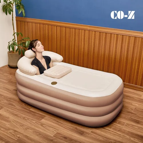 Miniatura 8 de CO-Z Bañera inflable con bomba de aire eléctrica y almohada reposacabezas para baño, bañera inflable portátil para adultos, bañera de spa Marrón