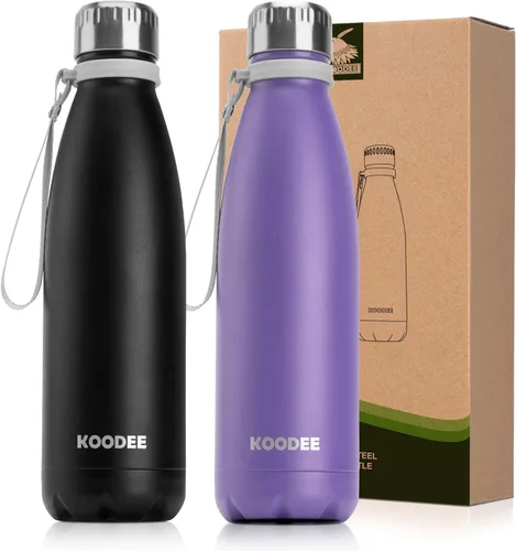 Miniatura 37 de koodee Botella deportiva de agua aislada al vacío de doble pared de acero inoxidable, 17 oz, con forma de botella de refresco, a prueba de fugas