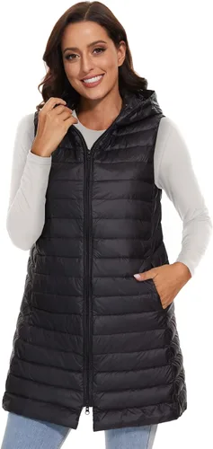 Miniatura 9 de ELFJOY Chaleco largo con cremallera y capucha para mujer, Blanco