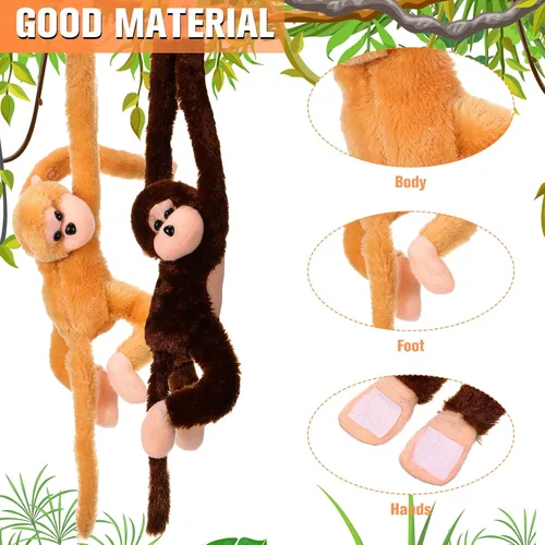 Miniatura 3 de Chivao Mono de peluche colgante con cierres de para adultos, regalo para decoración de fiestas (20 pulgadas, marrón, caqui, paquete de 8)