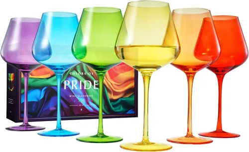 Miniatura 16 de Khen Flower Blooms - Juego de 5 copas de vino de cristal de colores, vasos grandes de 20 onzas, vasos altos de estilo italiano para vino tinto