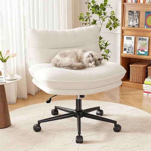 Miniatura 5 de DurayLoly Silla cruzada sin brazos con asiento de 27.6 pulgadas de ancho para sentarse con patas cruzadas, silla de escritorio reclinable de forro