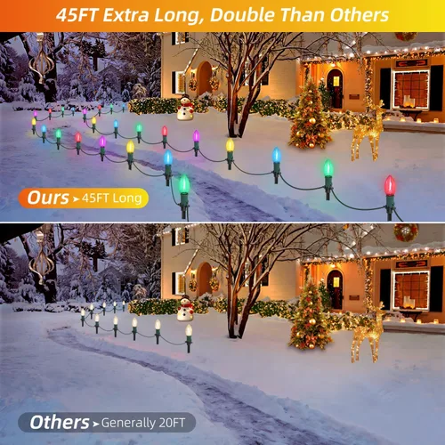 Miniatura 3 de USOKYO Luces LED C9 de 45 pies para caminos de Navidad al aire libre, 30 bombillas multicolor, impermeables, conectables, luces de Navidad