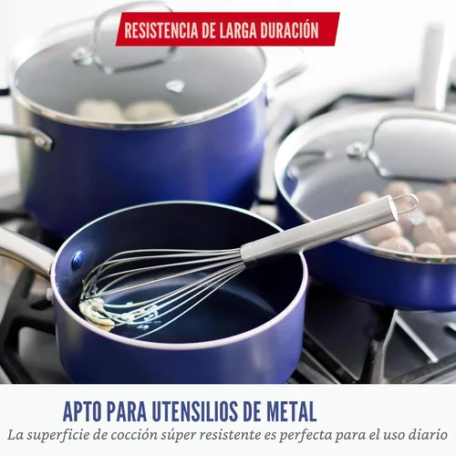 Miniatura 6 de Blue Diamond Juego de utensilios de cocina antiadherentes de 14 piezas, ollas y sartenes de cerámica de diamante, apto para lavavajillas