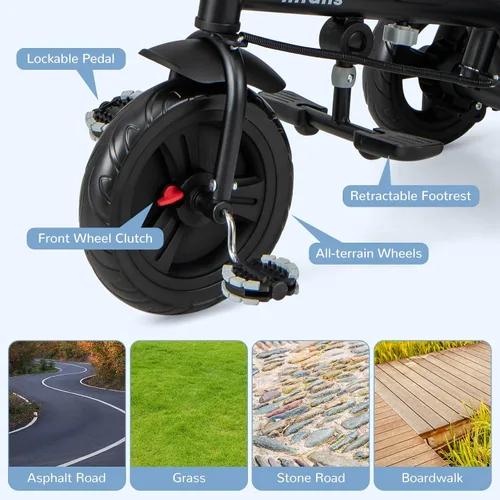 Miniatura 7 de INFANS Triciclo para Niños, Triciclo de Bebé 6 en 1 Bicicleta para Niños Pequeños con Asiento Reversible, Mango de Empuje Ajustable, Control