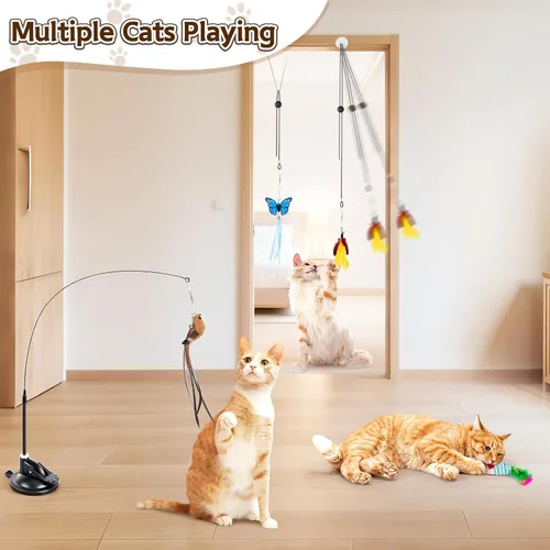 Miniatura 4 de Juguetes Interactivos de Simulación de Pájaros para Gatos, Juguetes 4 en 1 para Gatos de Interior, 4 Pájaros de Repuesto, Varita Colgante