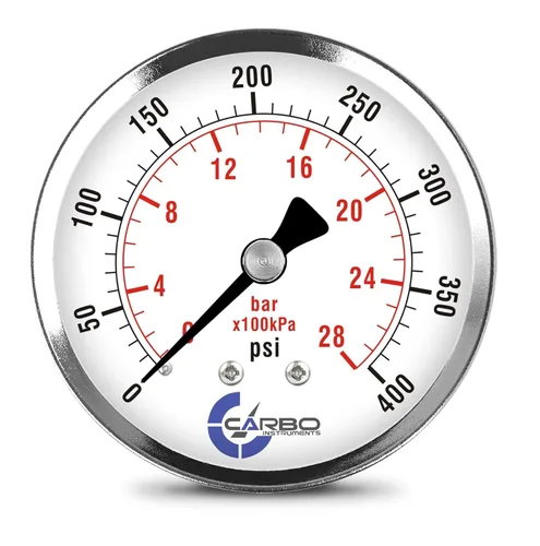 Miniatura 25 de Medidor de presión de 2-1/2 pulgadas, carcasa de acero cromado, seco, vacío compuesto -30 Hg - 0-15 psi montaje trasero 1/4 pulg. NPT