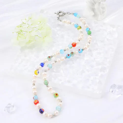 Miniatura 3 de Collar de perlas para mujeres y niñas, collar de cadena de perlas con clip de papel, collar de cadena de perlas de medio eslabón, collar de perlas