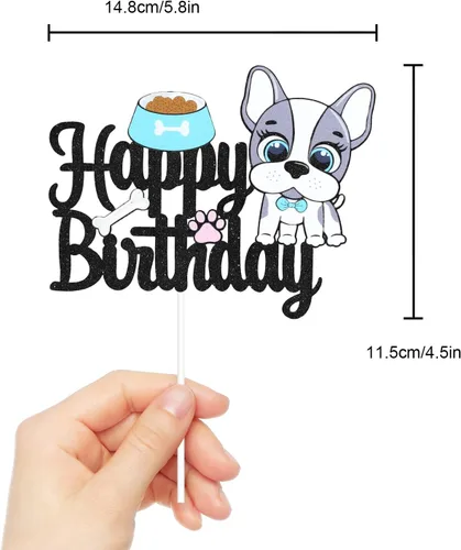 Miniatura 4 de Decoración de pastel de feliz cumpleaños de Bulldog Francés de dibujos animados, decoración de pastel de Bulldog Francés para cachorros de Bulldog