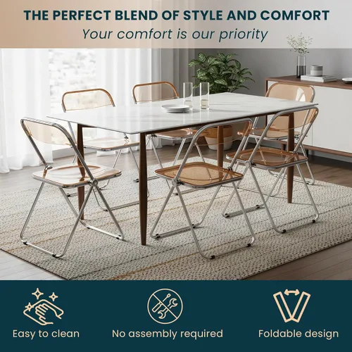Miniatura 5 de LeisureMod Lawrence - Silla plegable de acrílico transparente moderna con marco de metal, asiento transparente que ahorra espacio para comedor