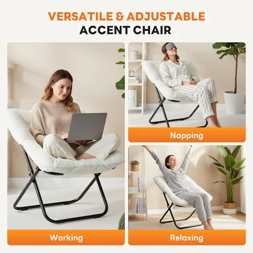 Miniatura 5 de Sweetcrispy Silla Cómoda para Adultos, Silla Plegable para Sala de Estar, Sillón de Peluche Sintético Suave para Dormitorio, Silla de Lectura Cómoda