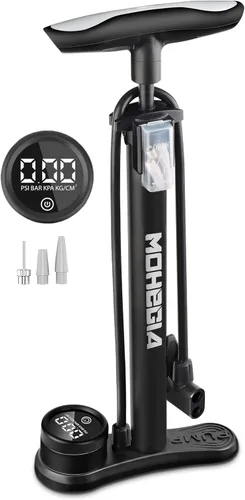 MOHEGIA Bomba de piso de bicicleta con manómetro: bomba de bicicleta de aire con alta presión 160 PSI, se adapta a la válvula Schrader y Presta