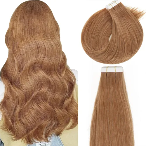 Miniatura 13 de Lacer Extensiones de cabello humano Remy con cinta, 20 piezas, 1.76 oz, extensiones de cabello humano con cinta color marrón chocolate a rubio