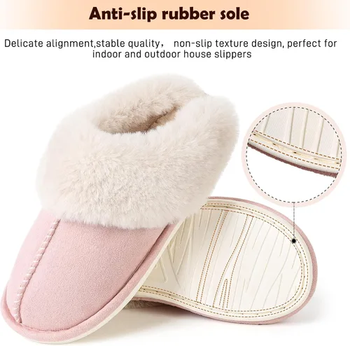 Miniatura 4 de Pantuflas para mujer, acogedoras y cálidas, de invierno, para casa, esponjosas, suaves, de espuma viscoelástica, cómodas, de piel sintética