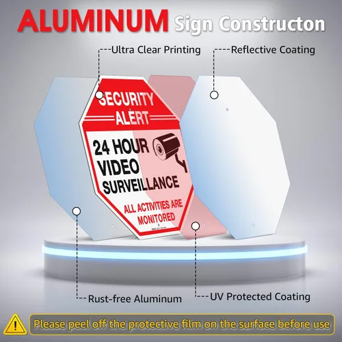 Miniatura 3 de Faittoo Letrero de Seguridad Letrero de Videovigilancia con Estaca de 36" para Exterior, Paquete de 2 de 12"x12" Aluminio Pesado Libre de Óxido