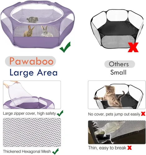 Miniatura 3 de Pawaboo Corralito para Animales Pequeños, Carpa de Jaula Impermeable para Mascotas Pequeñas con Cubierta con Cremallera, Cerca Portátil para Patio