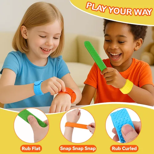 Miniatura 3 de Paquete de 6 pulseras sensoriales de bofetada, juguetes sensoriales de silicona texturizada para niños con autismo y TDAH, juguetes para el aula