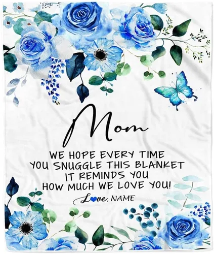 Miniatura 40 de Manta de vellón personalizada con texto en inglés «To My Mom», diseño de girasol de hija e hijo, carta de amor con texto en inglés «You are the