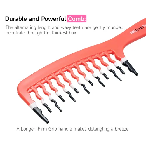 Miniatura 3 de Peine desenredante de dientes anchos extra grande para cabello grueso, rizado, ondulado y natural, eliminación de nudos sin dolor, antiestático