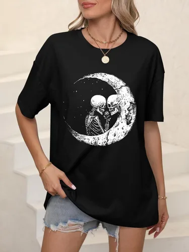 Miniatura 2 de Camisetas casuales de manga corta para mujer, cuello en V, manga enrollada, holgada, con abertura lateral