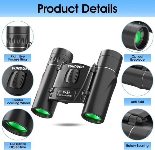 Miniatura 8 de Mini prismáticos compactos para adultos y niños – Binocular pequeño impermeable de alta potencia de fácil enfoque, ideal para observación de aves