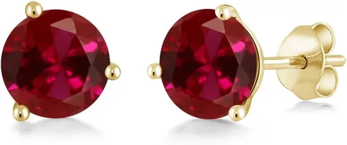 Miniatura 164 de Gem Stone King Aretes de oro de 14 quilates, 0.236 in, piedra natal redonda, Martini, 3 puntas, aretes de oro para mujer