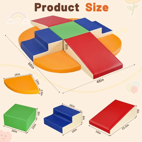 Miniatura 4 de TODIBY Juego de 9 bloques de espuma para trepar: cuero PU suave - Bloques de actividad para gatear y trepar para bebés - Equipo de gimnasio