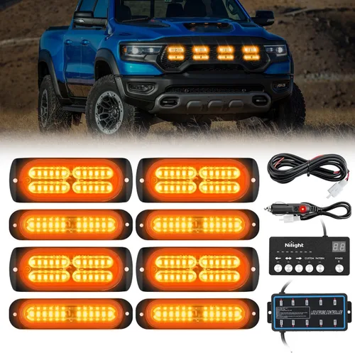 Miniatura 21 de Nilight 8 piezas de luces estroboscópicas LED 12 LED ámbar blancas, luz de emergencia 12 V 24 V, luz de advertencia de peligro con función