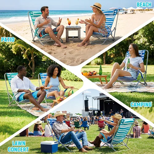 Miniatura 7 de #WEJOY Silla de playa de respaldo alto para adultos, sillas de playa resistentes para adultos con reposacabezas, silla portátil ligera para acampar