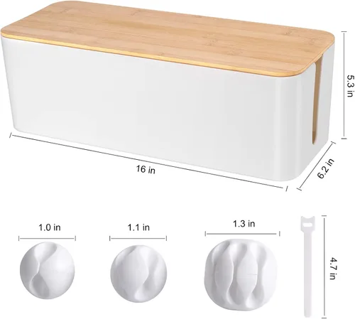 Miniatura 2 de Caja organizadora de cables – Caja organizadora de cables grande de estilo madera para ocultar cables y regletas de alimentación Caja organizadora