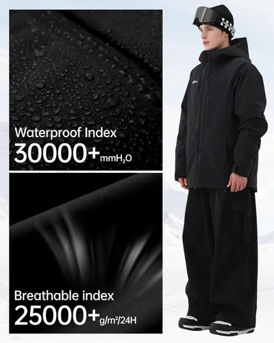 Miniatura 4 de Chaqueta de esquí para hombre, snowboard, 3L, acolchada, impermeable, resistente al viento, aislante, con capucha, para la nieve, invierno