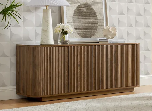 Miniatura 19 de LKTART Aparador de 64 pulgadas con almacenamiento, armario de almacenamiento de madera acanalada, aparador Credenza con estantes ajustables, resorte
