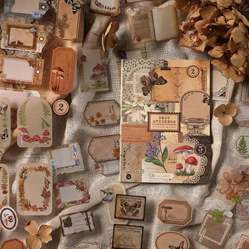 Pegatinas de Junk Journal para Scrapbooking, 120 Piezas de Pegatinas Decorativas Retro de Flores Mariposas Naturaleza Poema Sello Letra para Álbum