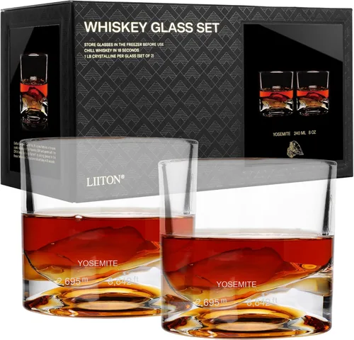 Miniatura 22 de LIITON Denali Mountain - Juego de 2 vasos de whisky de cristal pesado, vaso de bourbon congelable grueso de 1 libra cada uno, cócteles de cristal