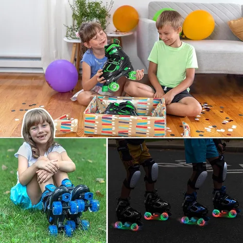 Miniatura 7 de Nattork - Patines de ruedas para niños y niñas, 4 tamaños, patines ajustables con ruedas iluminadas, divertidos patines para niños pequeños, Verde