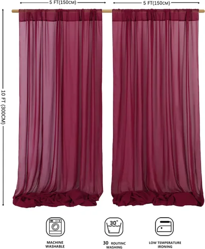 Miniatura 5 de Telón de fondo de gasa rosa de 10 x 8 pies, cortinas de telón de fondo transparentes para arco al aire libre, decoración de fiestas, 2 paneles de 5