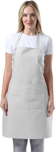 Miniatura 12 de TOSHE Delantal de cocina de algodón resistente a las gotas de agua con delantales ajustables para mujer con bolsillos, 10 opciones de color, Amarillo