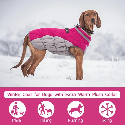 Miniatura 3 de FUAMEY - Abrigo para perro, color rosado, de piel sintética, cuello alto, con cremallera, impermeable, reflectante, resistente al viento, ajuste
