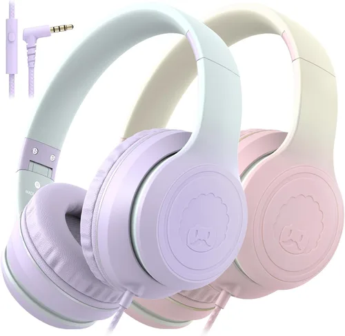 Miniatura 10 de rockpapa L22 - Auriculares con cable para niños, niñas, mujeres con micrófono, auriculares plegables con cable de 3.5mm para escuela, Chromebooks