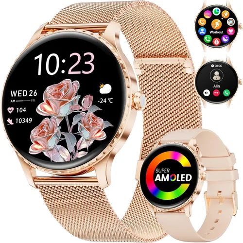Miniatura 9 de Relojes inteligentes para mujeres con pantalla AMOLED de 1.32", llamadas por Bluetooth, 121 modos deportivos, monitor de frecuencia cardíaca