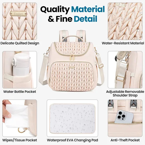 Miniatura 5 de Tealari Mochila de pañales convertible 4 en 1, bolsa de pañales impermeable para bebé con cambiador, se convierte en bolsa de bebé, mochila