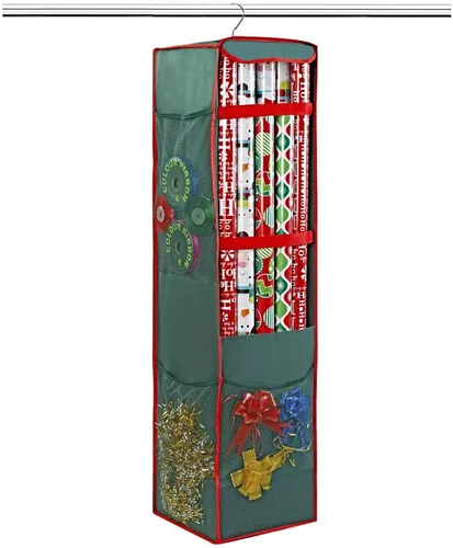 ProPik Organizador de bolsas de almacenamiento de papel de regalo colgantes de Navidad, colgador giratorio, múltiples bolsillos y bucles con