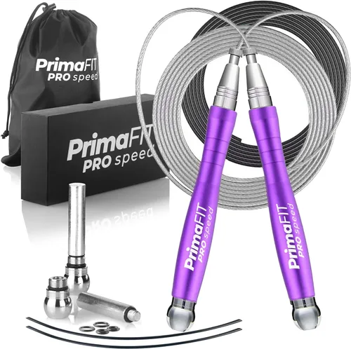 PrimaFIT Jump Rope Pro Speed Skipping Rope Adjustable Adult Jumping Rope Weighted Aluminium Handles for Double Dutch Boxing Workout Crossfit Púrpura
