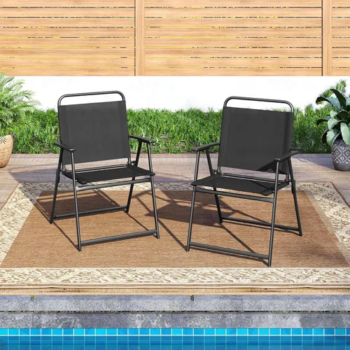 Miniatura 2 de Tangkula Juego de 2 sillas plegables para exteriores, sillas de comedor de patio con asiento de tela transpirable y reposabrazos acogedores, marco