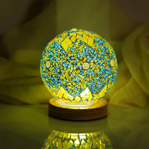 Miniatura 8 de Lámpara de mesa turca (D: 4.7 pulgadas x 5.2 pulgadas de alto), lámparas de mosaico de vidrio con base de madera, lámparas de noche Tiffany