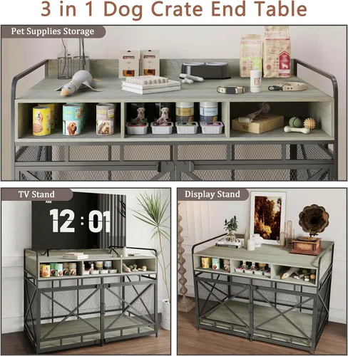 Miniatura 2 de Fulhope Muebles de Jaula para Perros, Mesa Auxiliar de Jaula para Perros de Madera Resistente de 48", Muebles de Perrera XL para Razas Grandes